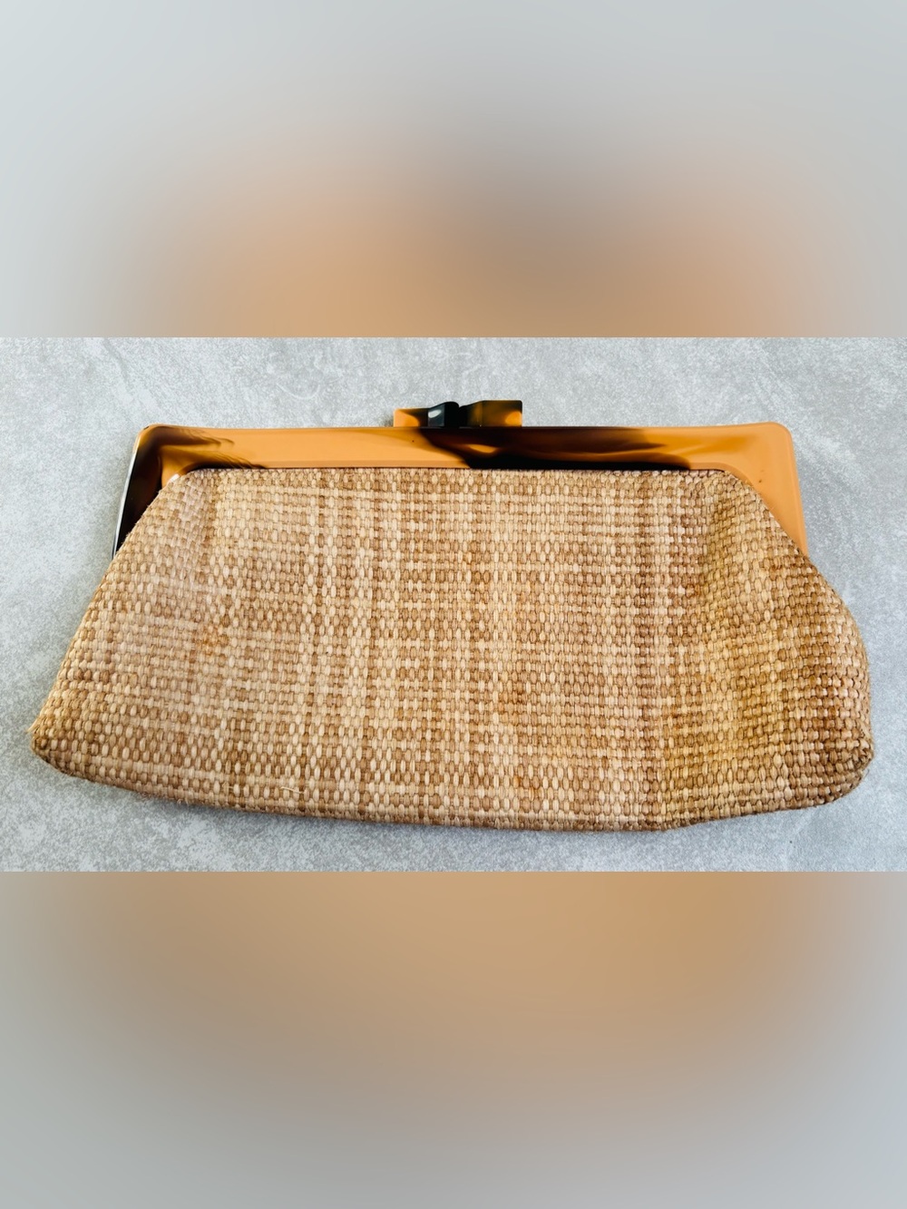 Vintage Raffia Clutch With A Tortoiseshell Frame